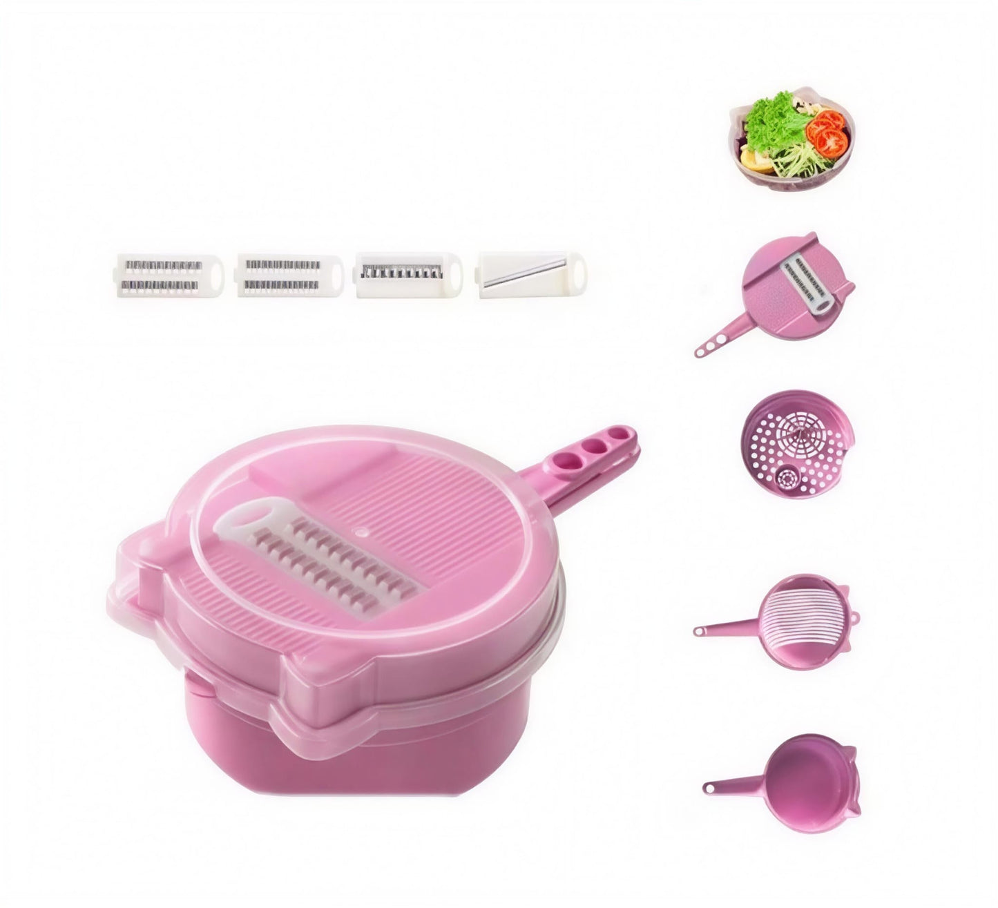 1+1 Razatoare multifunctionala, 9 accesorii incluse, 4 tipuri de lame, separator de ou, capac protector
