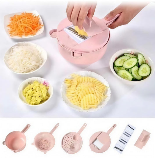 1+1 Razatoare multifunctionala, 9 accesorii incluse, 4 tipuri de lame, separator de ou, capac protecto