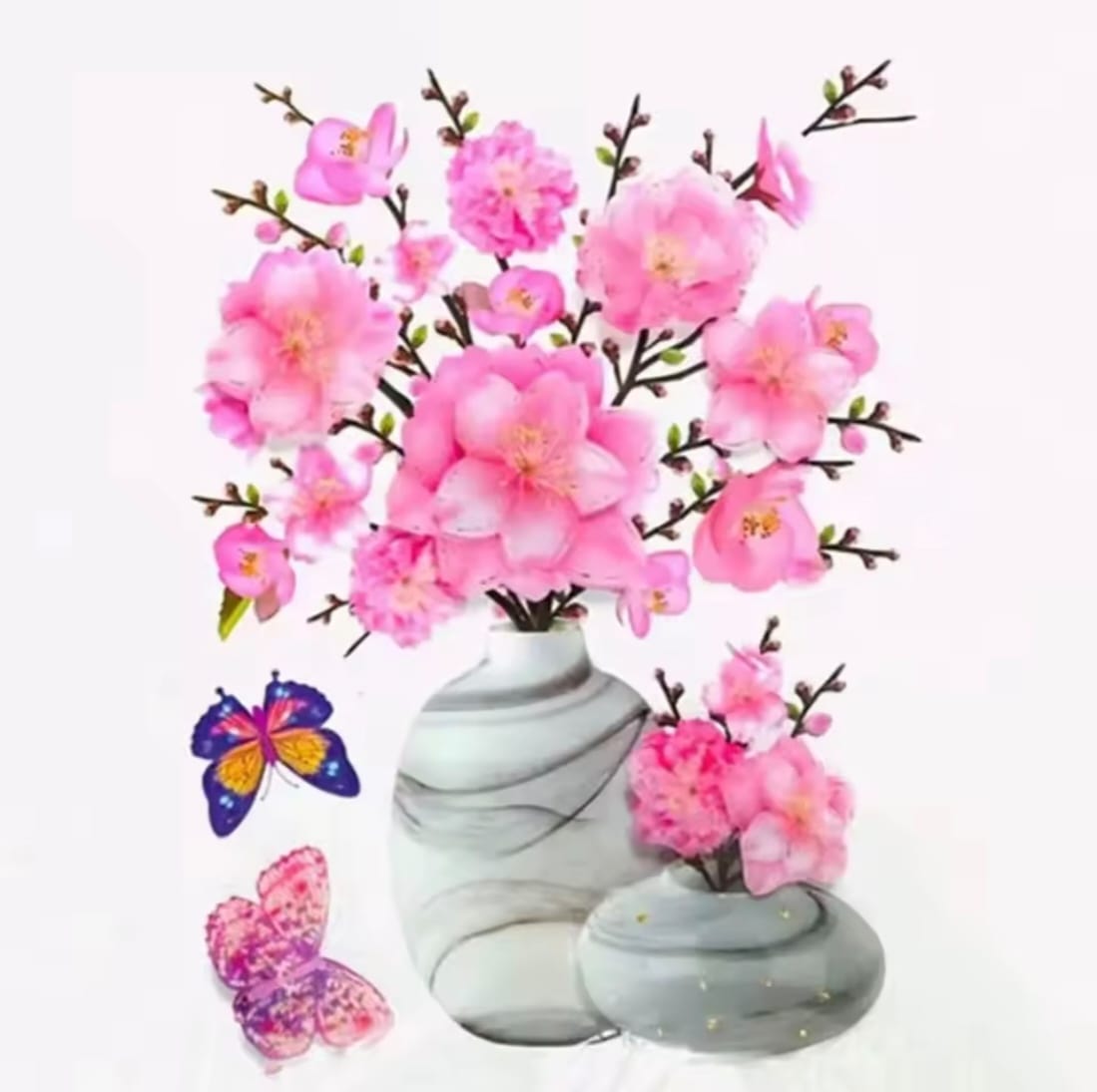 Set 4 Stickere Florale 3D Decorative pentru Perete, Autocolante Perete Flori, Decor Camera Living Dormitor Bucatarie, Sticker Wall Art