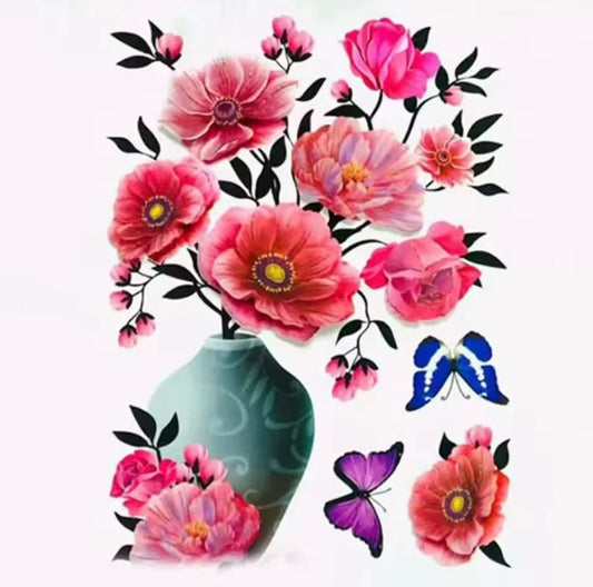 Set 4 Stickere Florale 3D Decorative pentru Perete, Autocolante Perete Flori, Decor Camera Living Dormitor Bucatarie, Sticker Wall Art