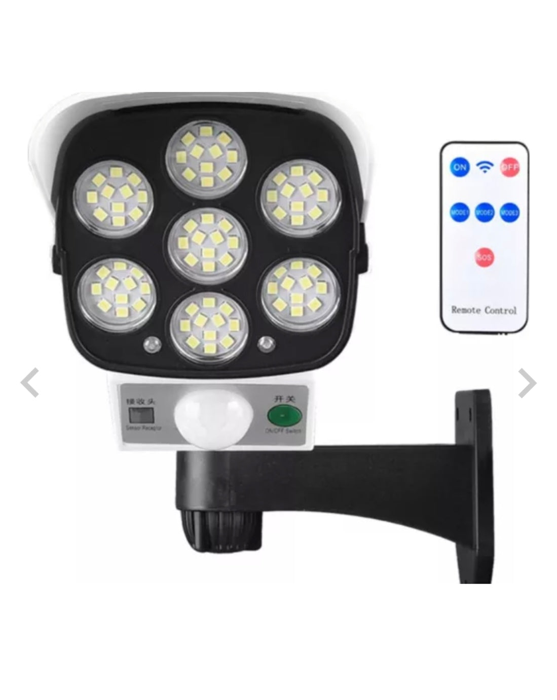 1+1 Lampa Solară cu Senzor de Mișcare Design Cameră Supraveghere, 77 LED SMD, 2100lm, Telecomandă inclusă