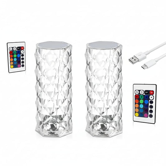 Set 2x Lampa decorativa LED, Stil Cristal, Lumina ambientala RGB 16 nuanțe, Wireless
