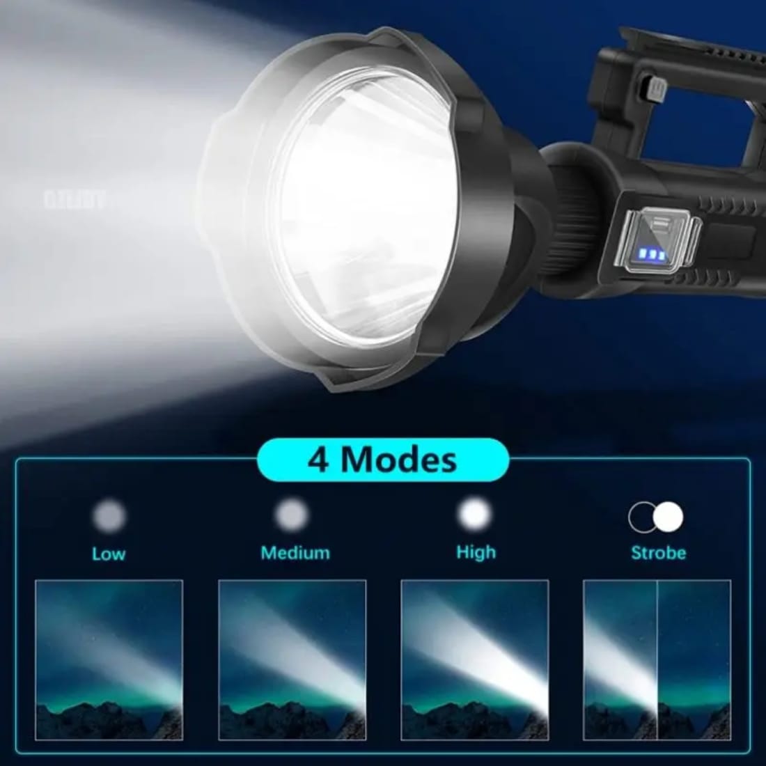 1+1 CADOU Lanterna LED 800 W Reincarcabila cu Powerbank si Trepied - 4 Moduri de Iluminare - 27 x 13 cm + CADOU LANTERNA DE CAP