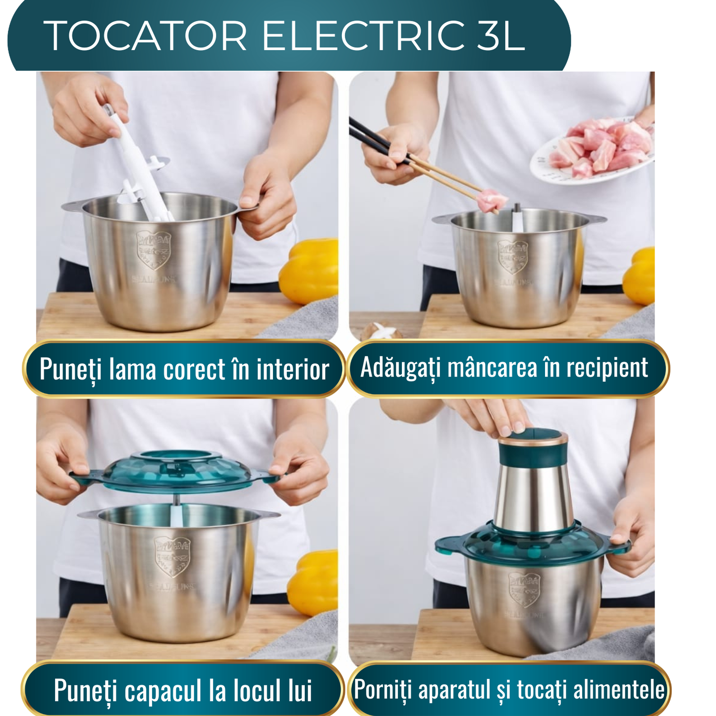 PACHET 1+1 GRATUIT: Set 2 Tocătoare Electrice Profesionale 3L- Ofertă Limitată