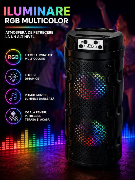 Boxă portabilă Sing-e ZQS4271, Bluetooth, 16W (2x8W), 2x4 inch, RGB, baterie 1500mAh, USB, TF, AUX