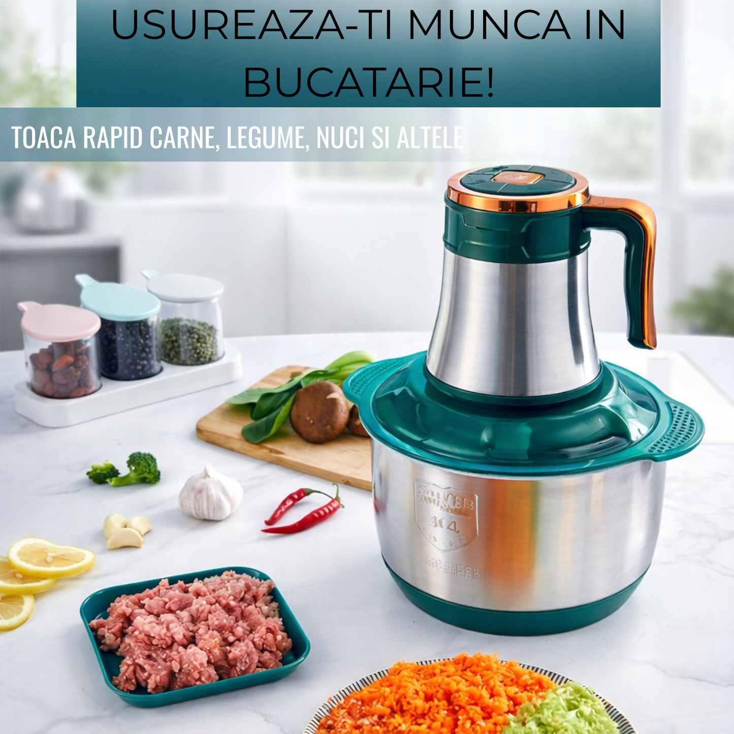PACHET 1+1 GRATUIT: Set 2 Tocătoare Electrice Profesionale 3L- Ofertă Limitată
