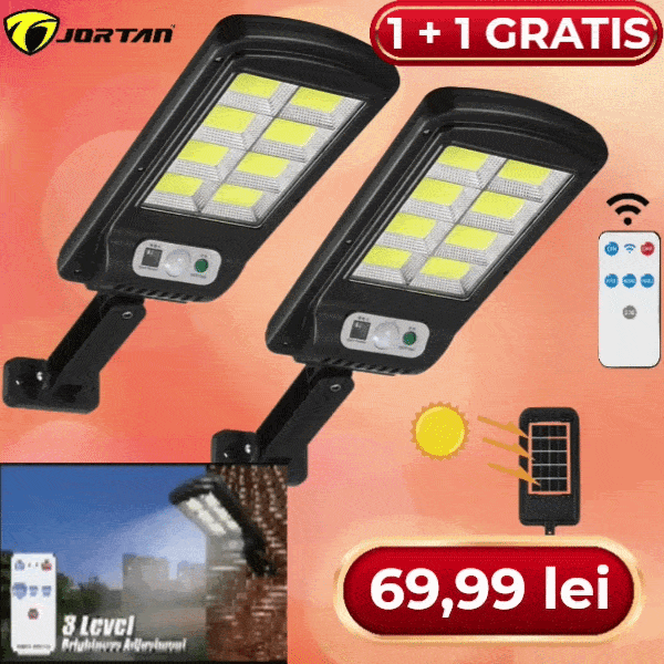 1+1 Lampa Solară Jortan cu 8 Celule 160 COB – Iluminat Autonom cu Senzor de Mișcare