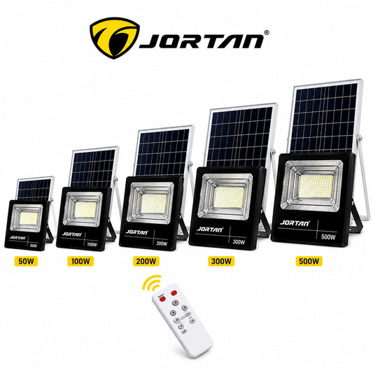 Proiector Solar LED cu Panou Solar și Telecomandă, Jortan, IP66, Autonomie 12h, 50W/100W/200W/300W/500W