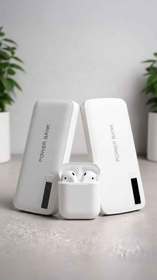 PACHET  2X BATERII EXTERNE + CASTI WIRELESS CADOU