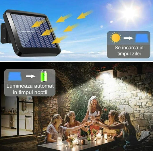 Caracteristici principale:

Eficienta Energetica Avansata: Cu 120 de LED-uri COB de inalta calitate, aceasta lampa solara produce o luminozitate impresionanta de 260 de lumeni, asigurand o iluminare suficienta pentru orice spatiu exterior din jurul locuintei.

Senzor de Miscare si Lumina: Senzorul de miscare si lumina detecteaza automat miscarea in apropiere si se activeaza atunci cand este necesara iluminarea suplimentara. Acest lucru va ajuta sa economisiti energie si sa prelungiti viata bateriei.

