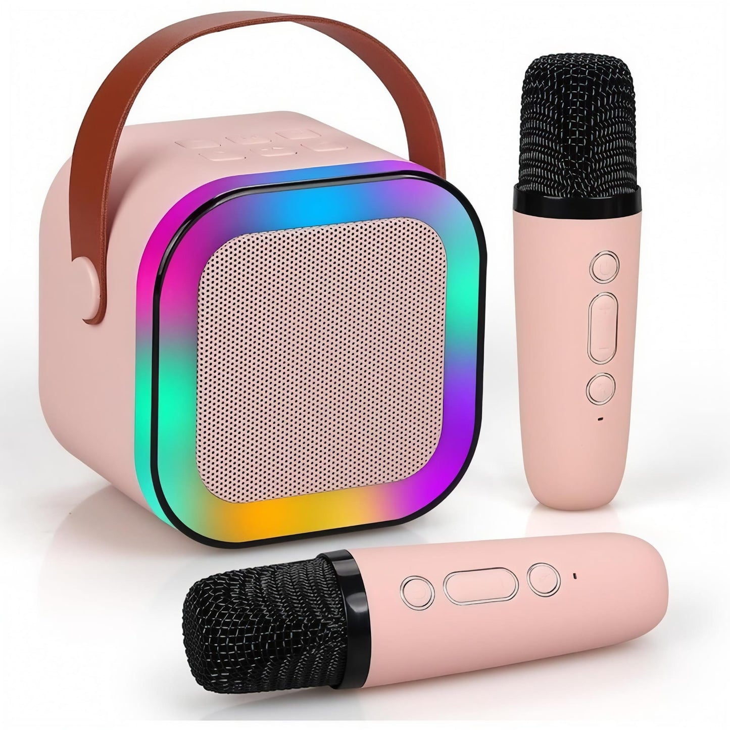 Boxa Bluetooth Karaoke Cu 2 Microfoane Wireless, 5 efecte vocale, Lumini RGB, Portabil