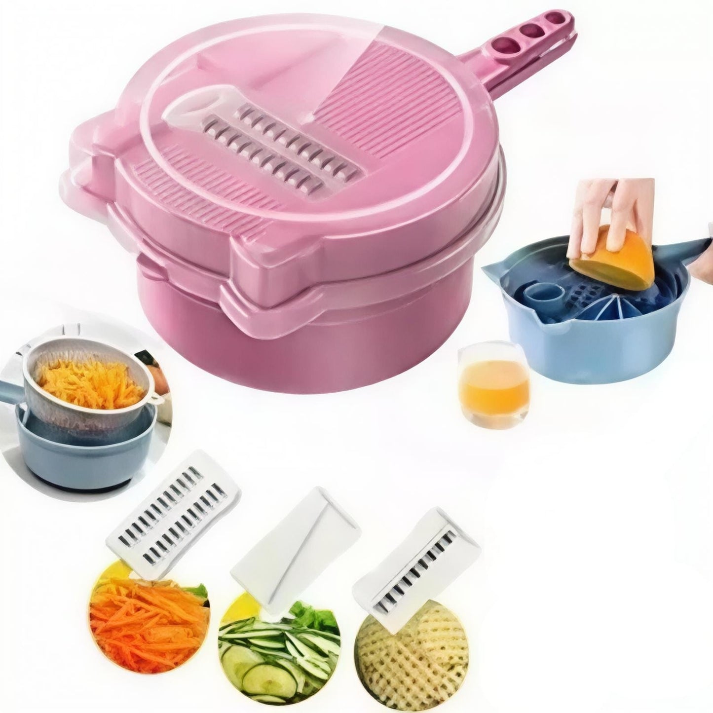 1+1 Razatoare multifunctionala, 9 accesorii incluse, 4 tipuri de lame, separator de ou, capac protector