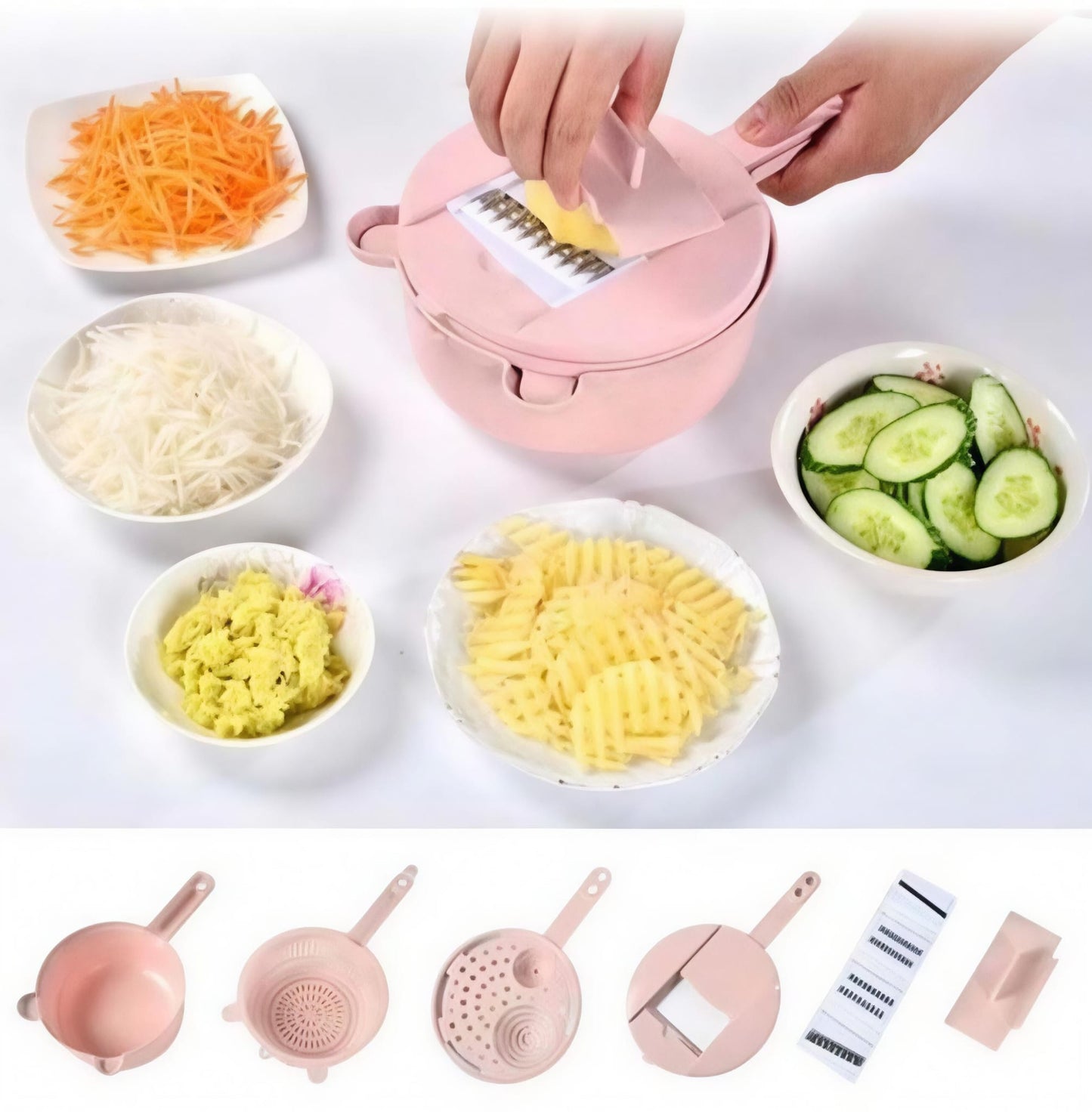 1+1 Razatoare multifunctionala, 9 accesorii incluse, 4 tipuri de lame, separator de ou, capac protector