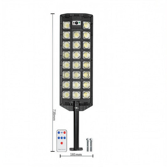 Lampă Solară Stradală GIGANT 1000W, 598 LED-uri Ultra-Luminoase, Senzor de Mișcare, Telecomandă și Braț de Montare, Protecție IP65, Negru
