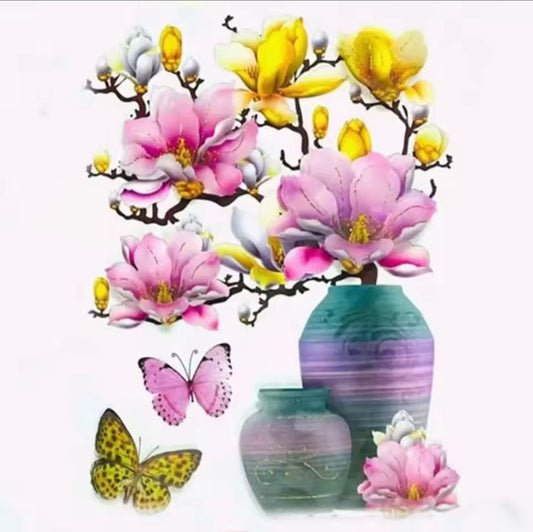Set 4 Stickere Florale 3D Decorative pentru Perete, Autocolante Perete Flori, Decor Camera Living Dormitor Bucatarie, Sticker Wall Art