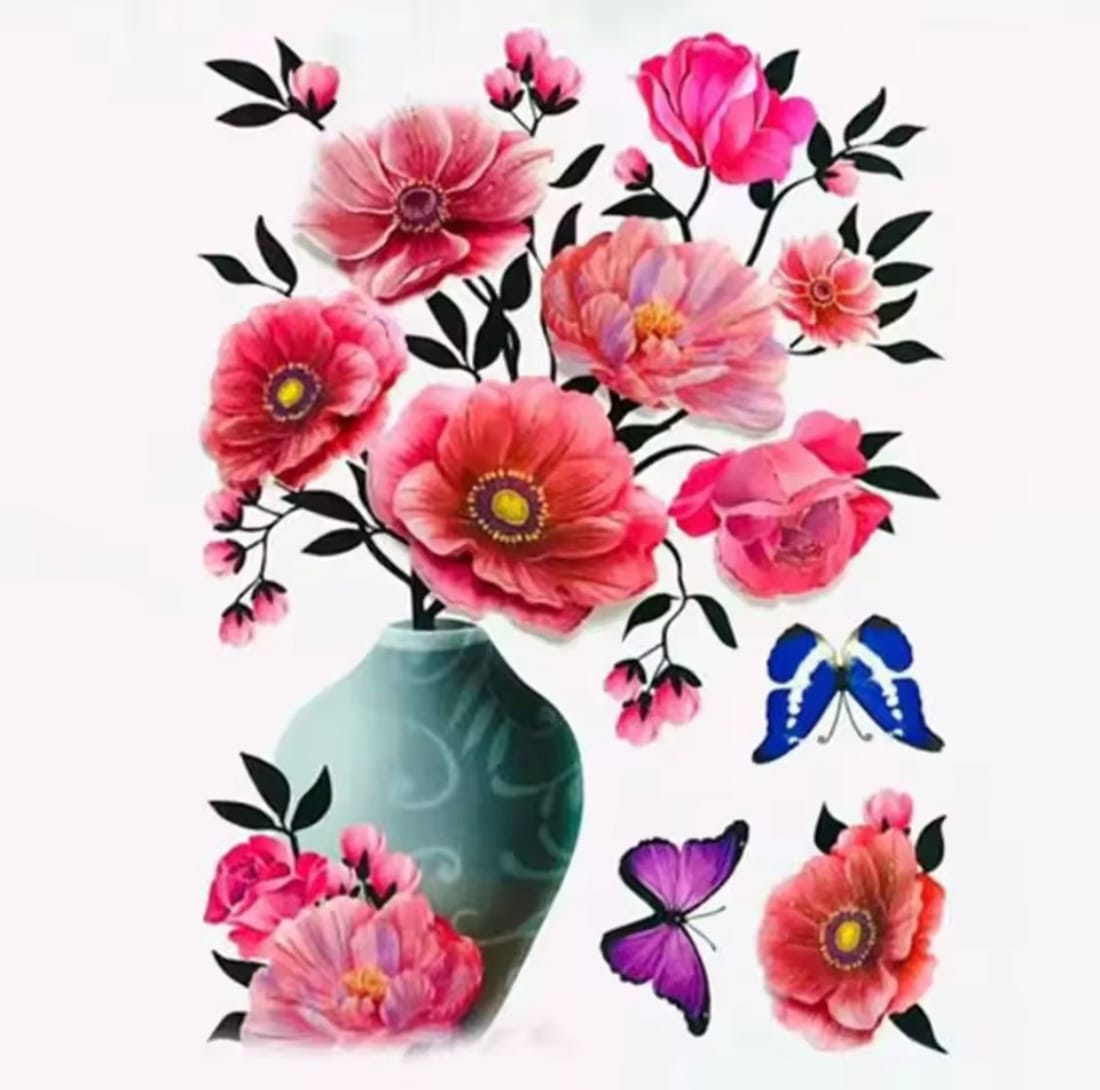 Set 4 Stickere Florale 3D Decorative pentru Perete, Autocolante Perete Flori, Decor Camera Living Dormitor Bucatarie, Sticker Wall Art