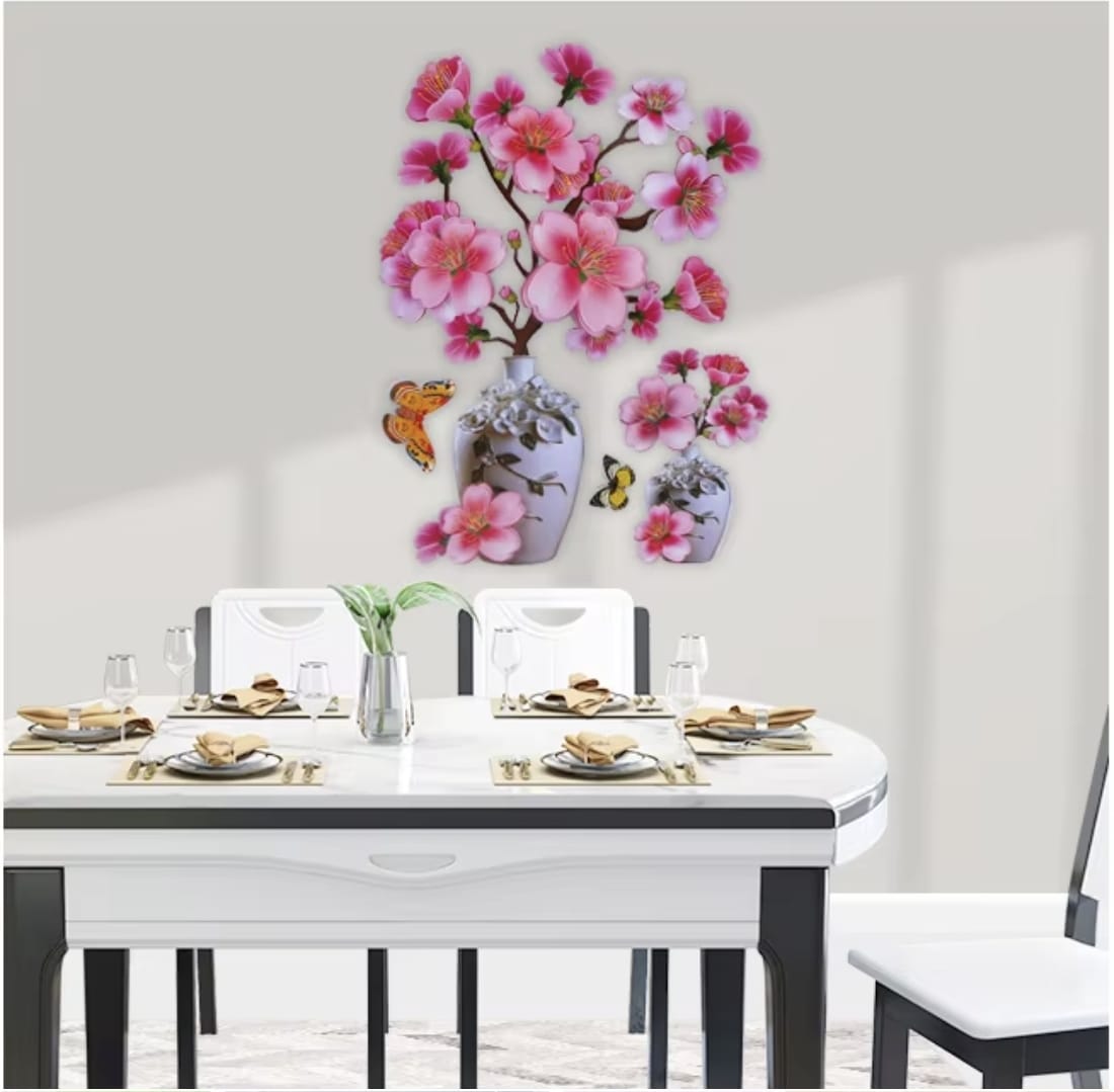 Set 4 Stickere Florale 3D Decorative pentru Perete, Autocolante Perete Flori, Decor Camera Living Dormitor Bucatarie, Sticker Wall Art