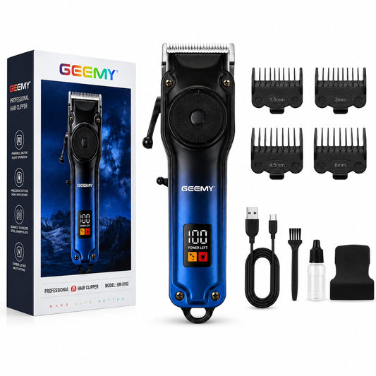Mașină Profesională de Tuns și Contur GM-6675, Reglaj 1-10 mm, 10 Trepte de Tăiere, Acumulator Li-Ion 600 mAh, Încărcare USB, Motor 5W, Lame din Oțel Inoxidabil, Albastru/Negru