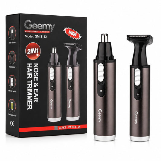 Trimmer 2 în 1 GM-3112, Reîncărcabil, pentru Nas, Urechi și Contur Barbă, Lame din Oțel Inoxidabil, Acumulator, Design Ergonomic