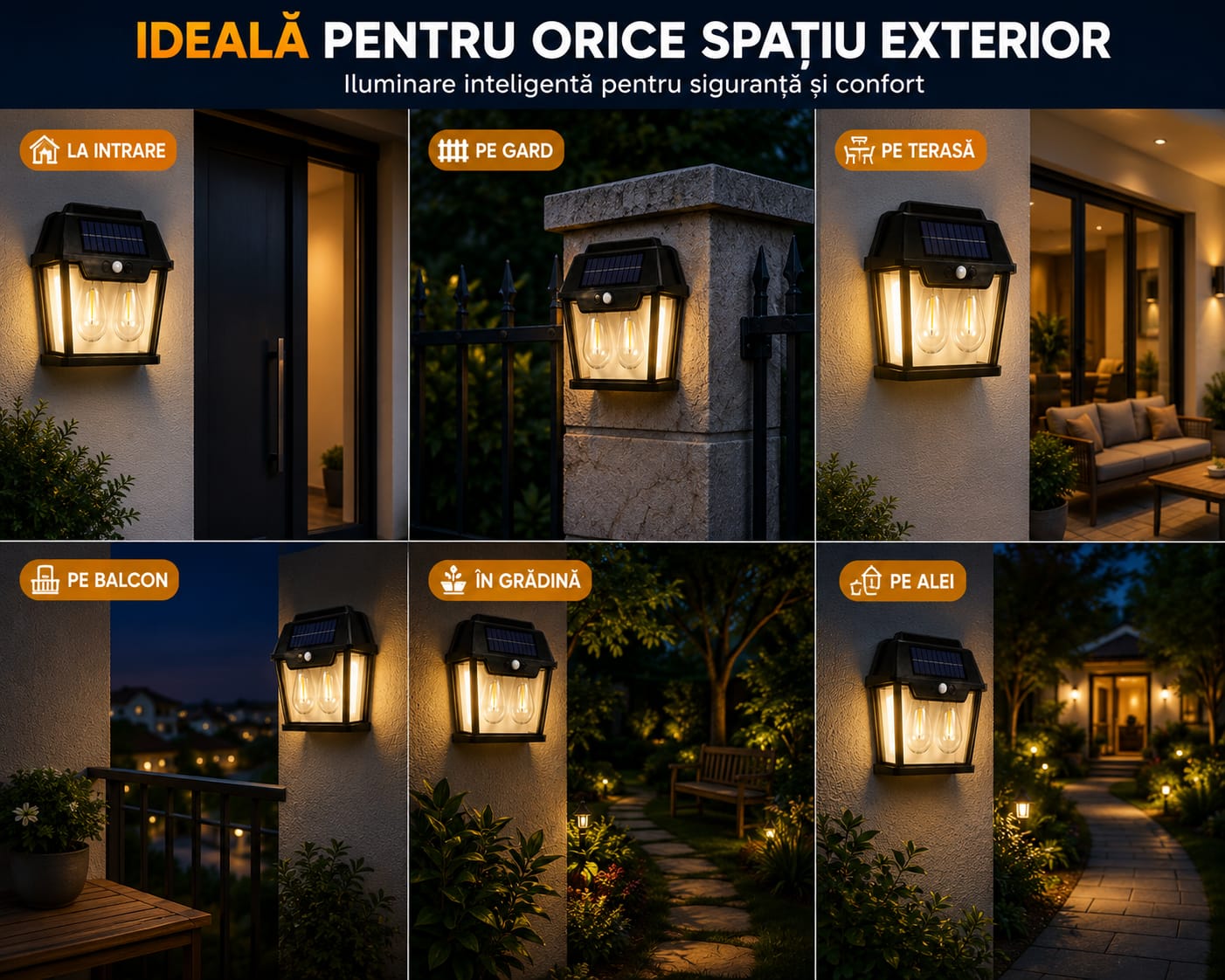 Lampă Solară LED Exterior G-916, cu Senzor de Mișcare PIR și Senzor Crepuscular, 28W, Panou Solar Integrat, 3 Moduri de Iluminare, IP65, Lumină Caldă, Pentru Curte, Grădină, Terasă, Gard