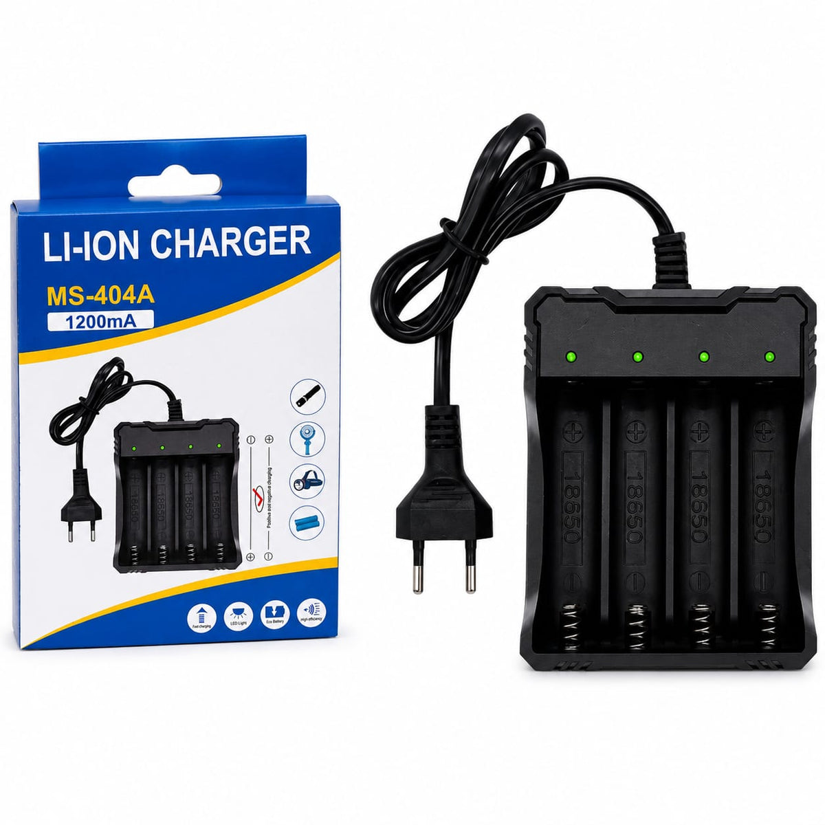 Încărcător 4 Acumulatori Li-Ion, 4 Sloturi Independente, 4.2V 1200mA, Indicator LED, Alimentare 100-240V