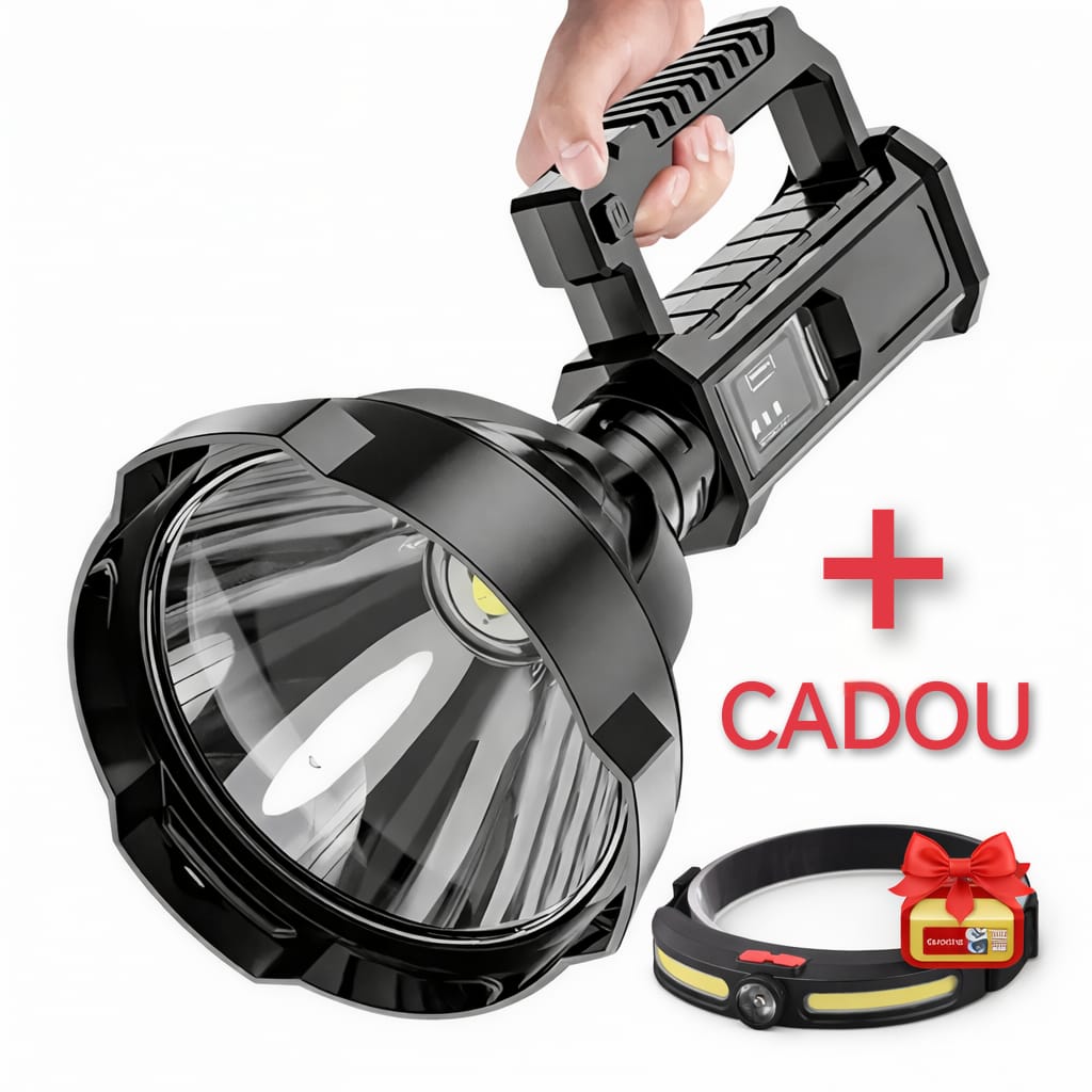 1+1 CADOU Lanterna LED 800 W Reincarcabila cu Powerbank si Trepied - 4 Moduri de Iluminare - 27 x 13 cm + CADOU LANTERNA DE CAP