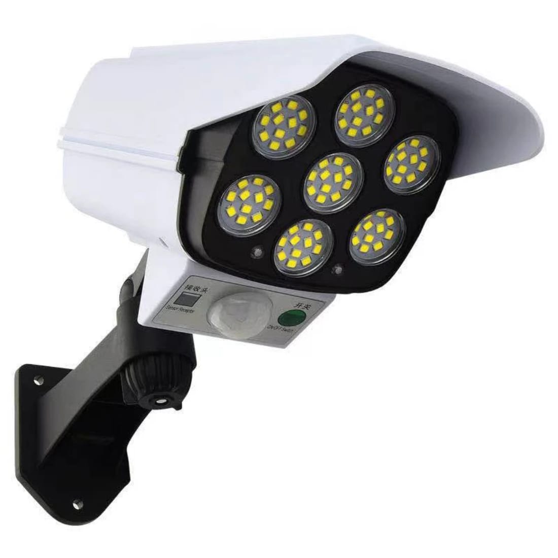 1+1 Lampa Solară cu Senzor de Mișcare Design Cameră Supraveghere, 77 LED SMD, 2100lm, Telecomandă inclusă