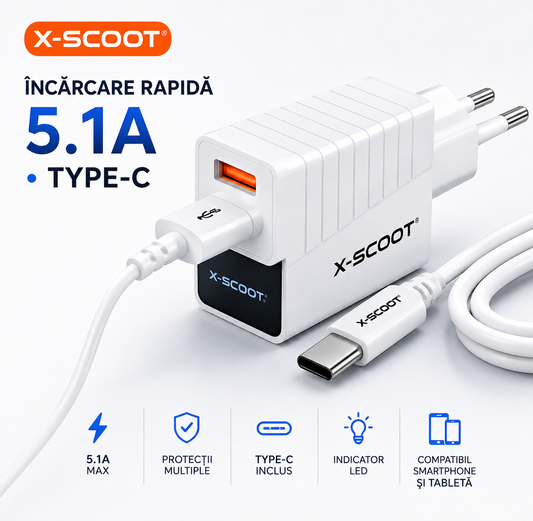 1+1 Incarcator USB TIP C, 2 porturi 5.1A-20W, compatibil Samsung, Honor, Huawei, Xiaomi etc