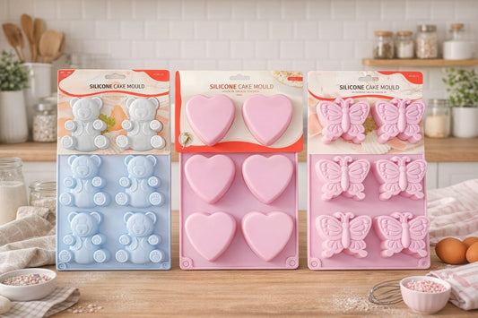 Set 3X Forme Silicon, Pentru Copt, Prăjituri, Ciocolată, URSULET, INIMIOARA, FLUTURAS