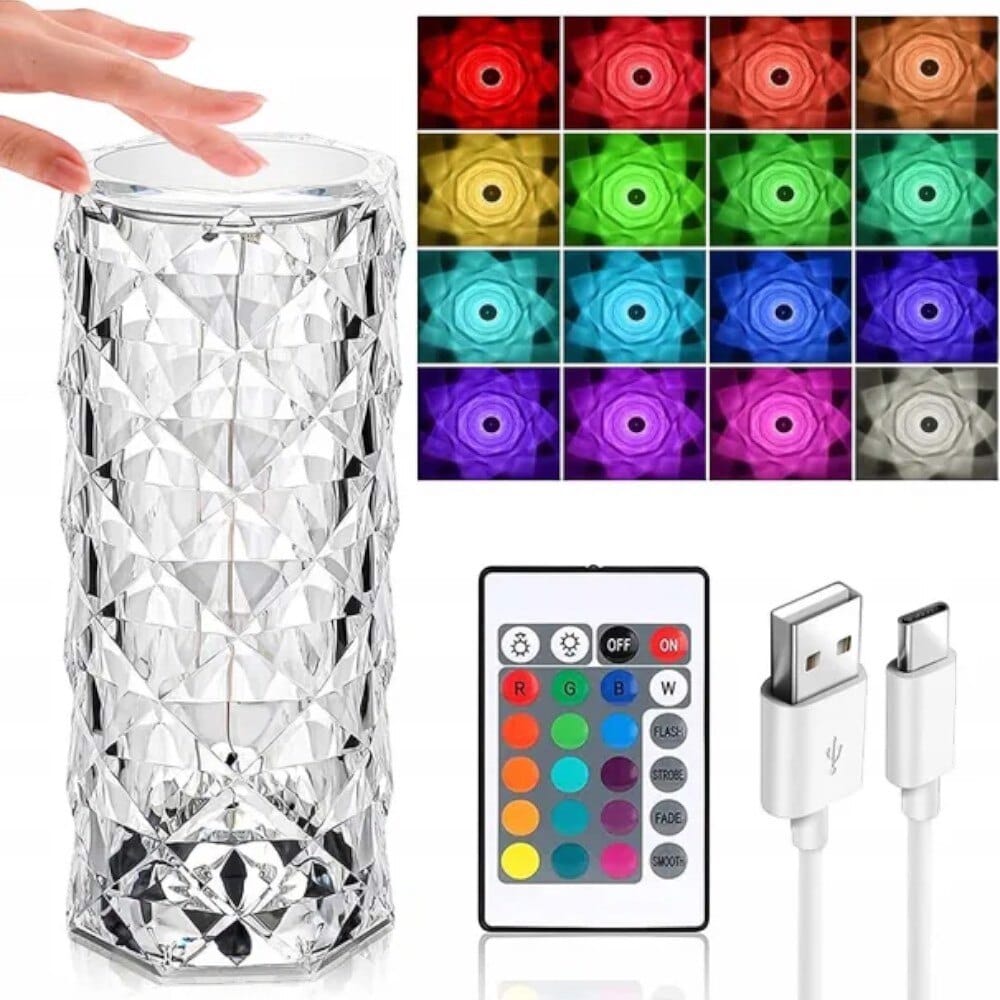Set 2x Lampa decorativa LED, Stil Cristal, Lumina ambientala RGB 16 nuanțe, Wireless